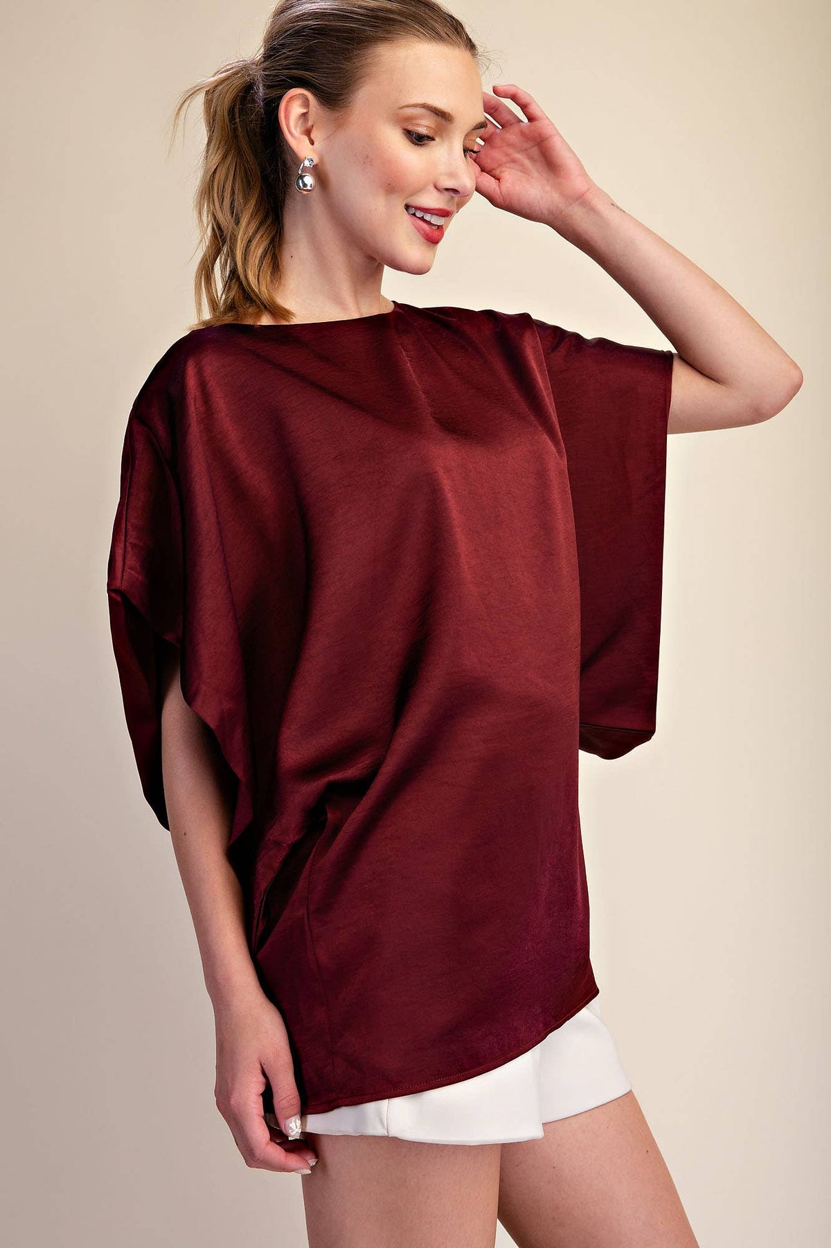Drop Shoulder Flowy Wide Sleeve Oversized Top