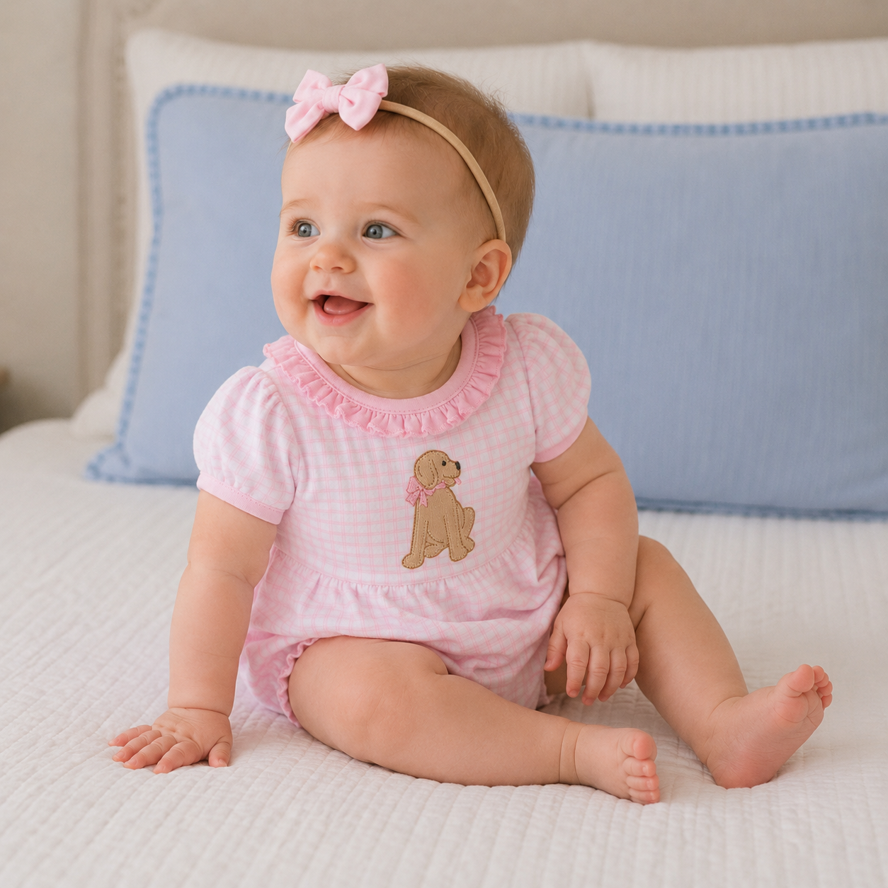 Puppy Playtime Applique Ruffle Bubble - Pink