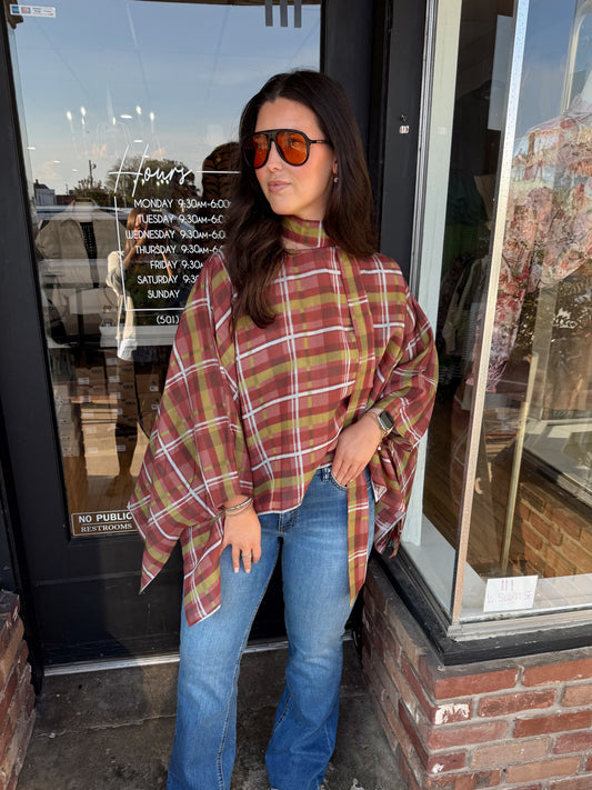 Plaid poncho