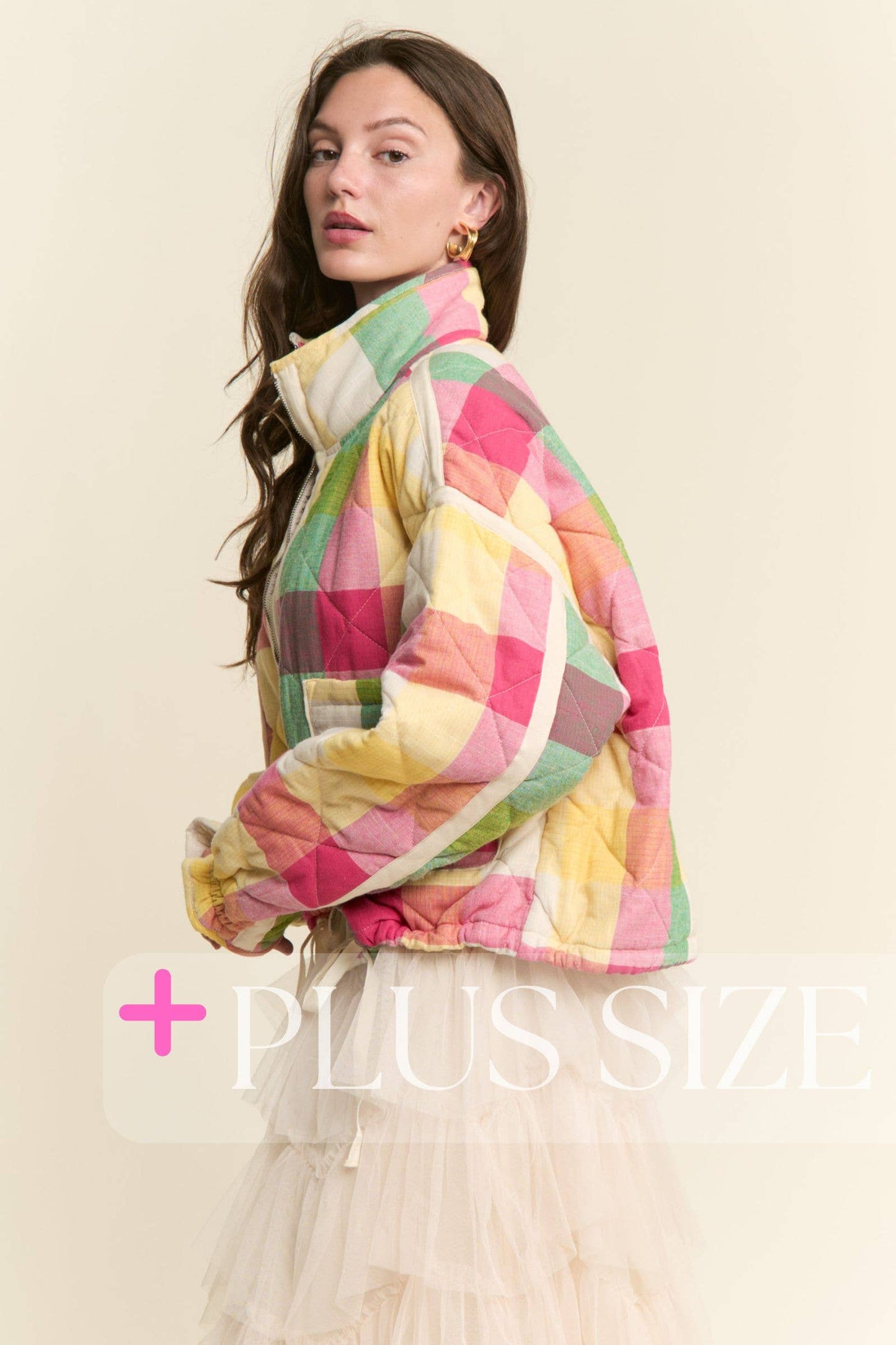 Multi-color Plaid Zipper Jacket
