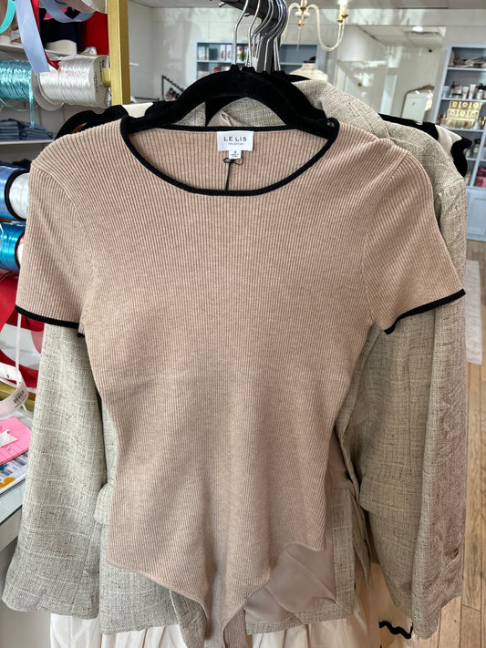 Tan/ black piping bodysuit