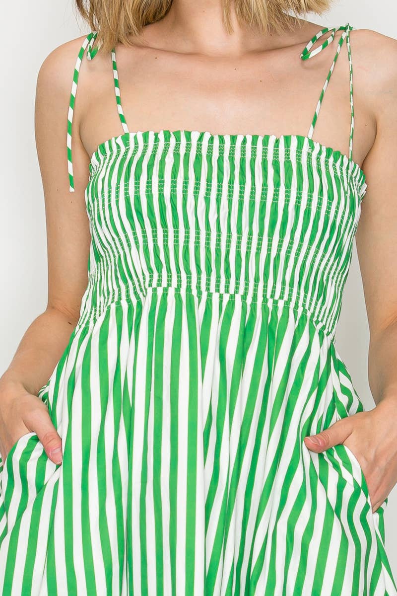 Summer Green Stripe Midi Dress