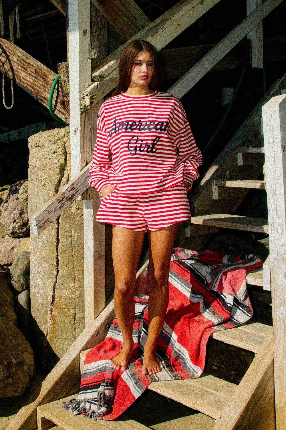 Comfy Elastic Waist Striped Knit Shorts
