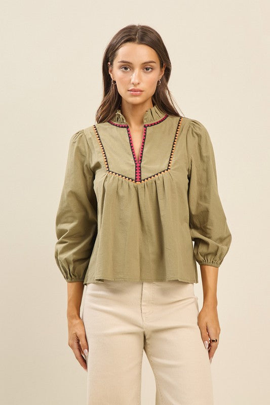 Embroidery detail sleeve top