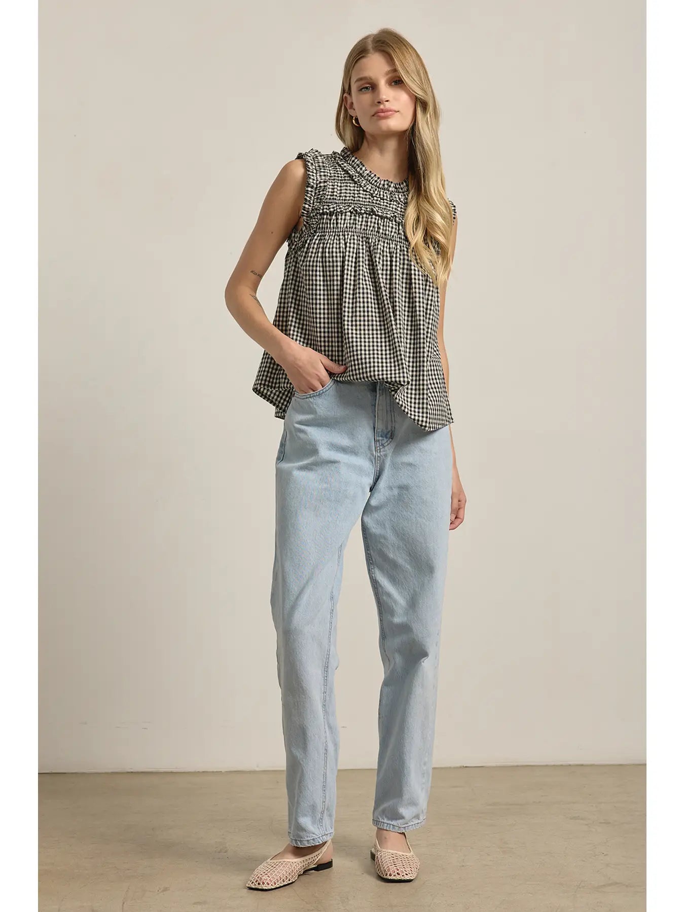 Gingham Ruffle Blouse (2 colors)