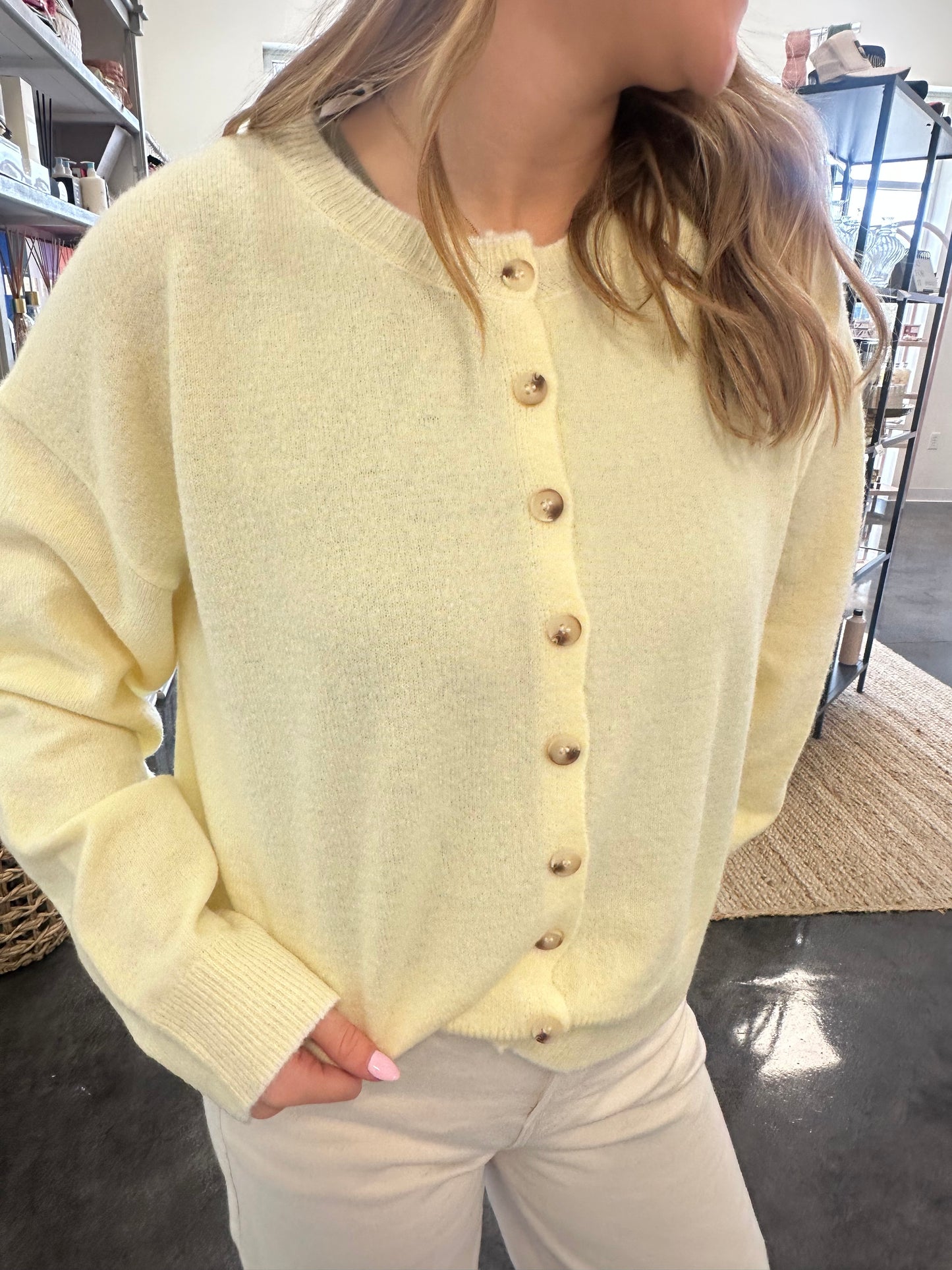 yellow stripe button cardi