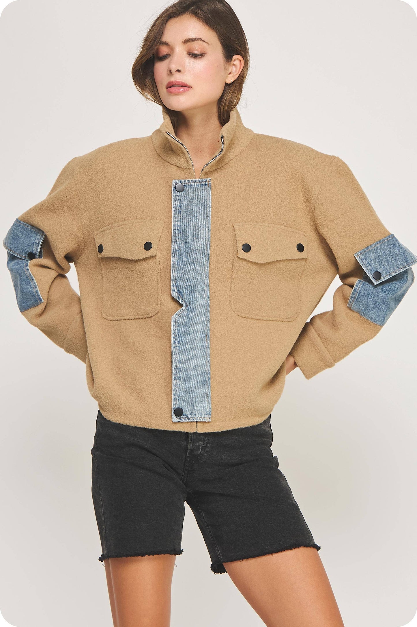 Denim Mixed Media Knit Jacket