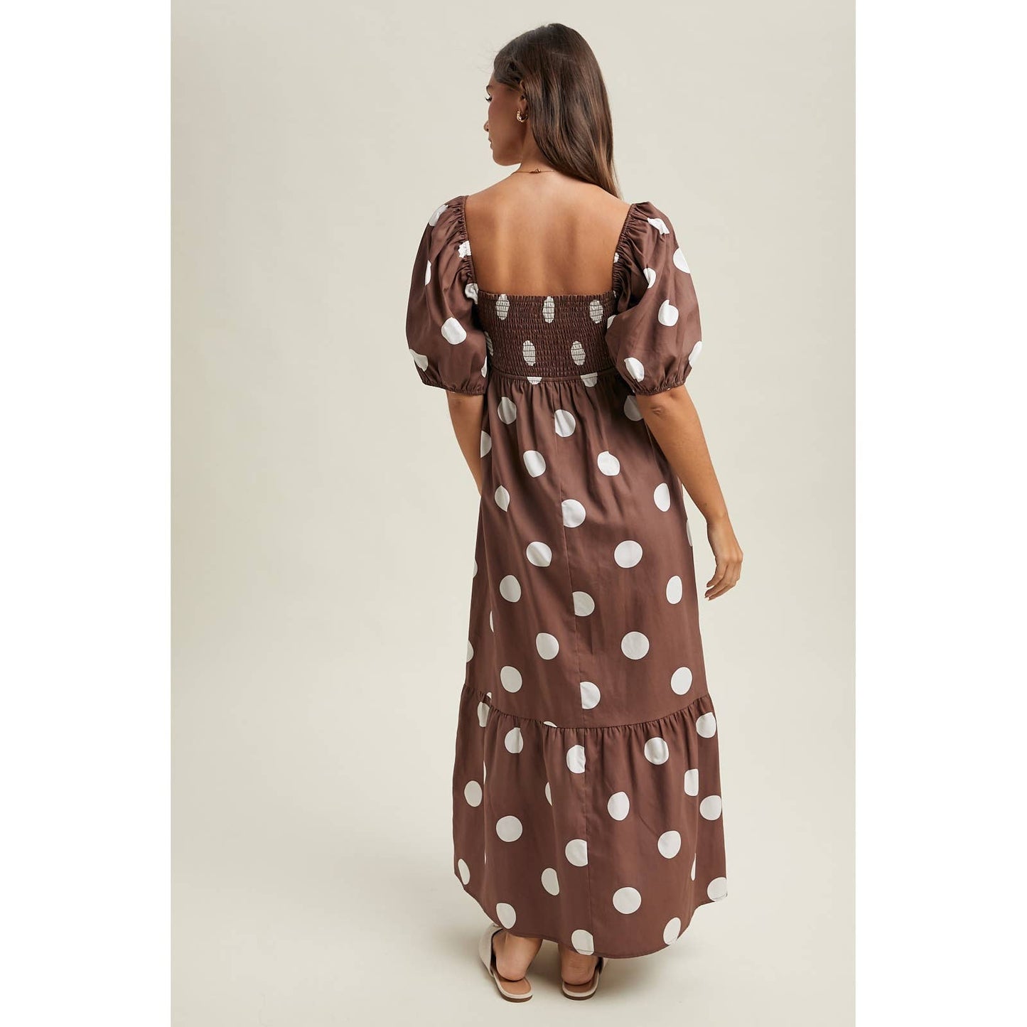POLKA DOT PUFF SLEEVE MAXI DRESS
