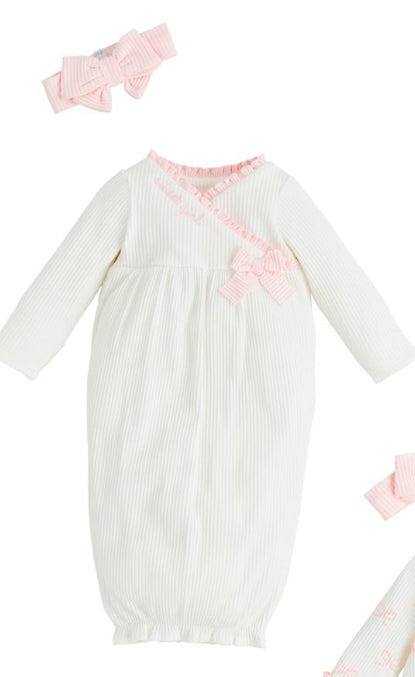 White Chainstitch Gown (bow) - Mudpie