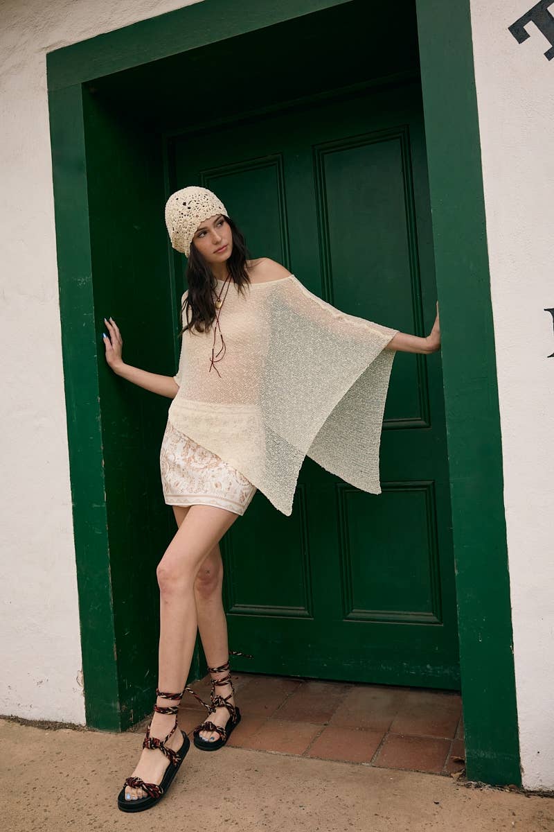 SEE-THROUGH KNIT ONE-SHOLDER SHEER PONCHO