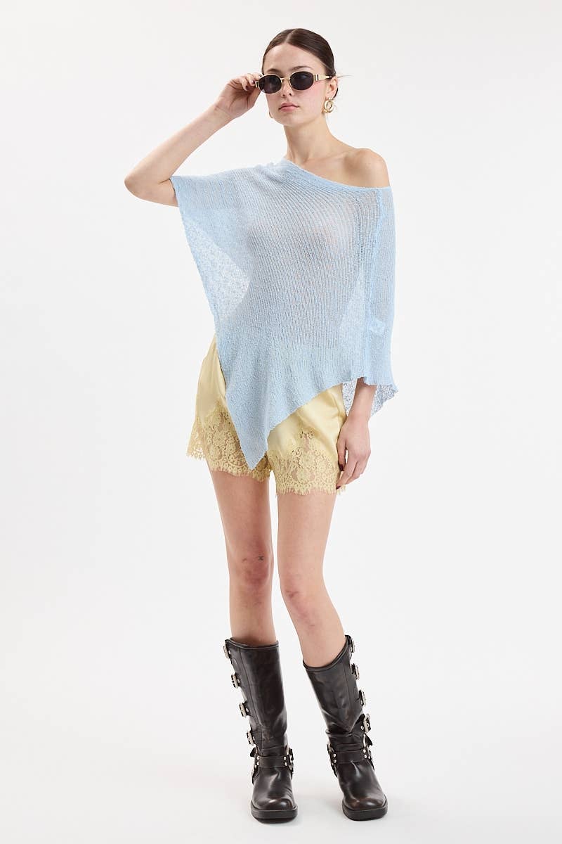 SEE-THROUGH KNIT ONE-SHOLDER SHEER PONCHO