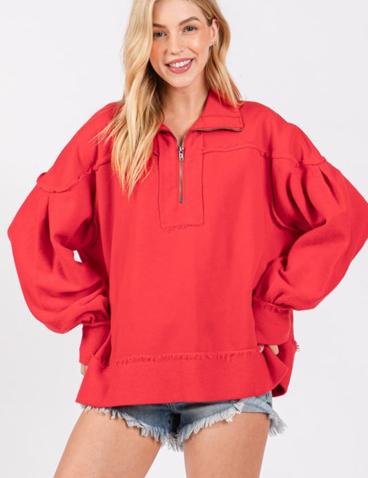 Red zip pullover