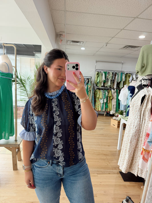 Stripe ruffle floral top