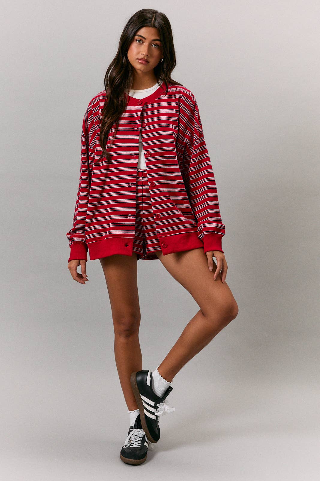 ROUND NECK FRENCH TERRY BUTTON DOWN JACKET