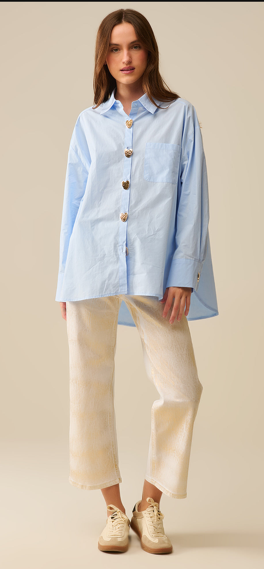 Relaxed Poplin Shirt With Gold Heart Buttons