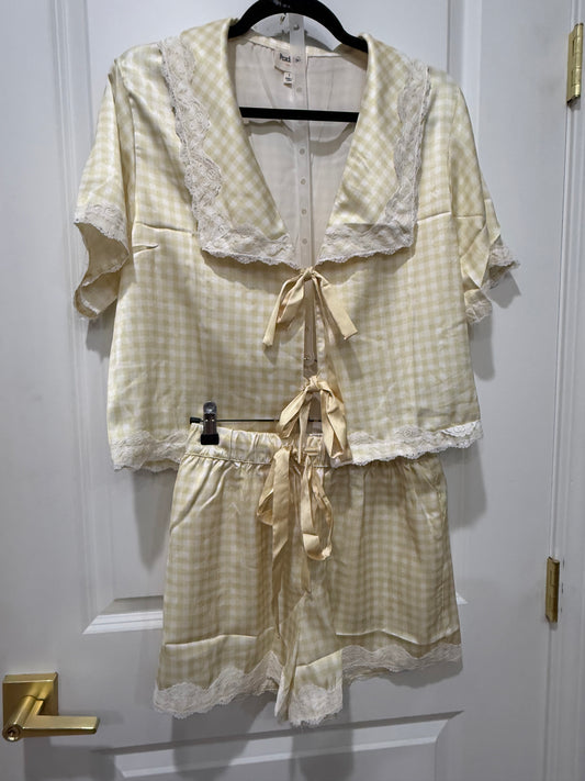 Yellow gingham satin pajama short set