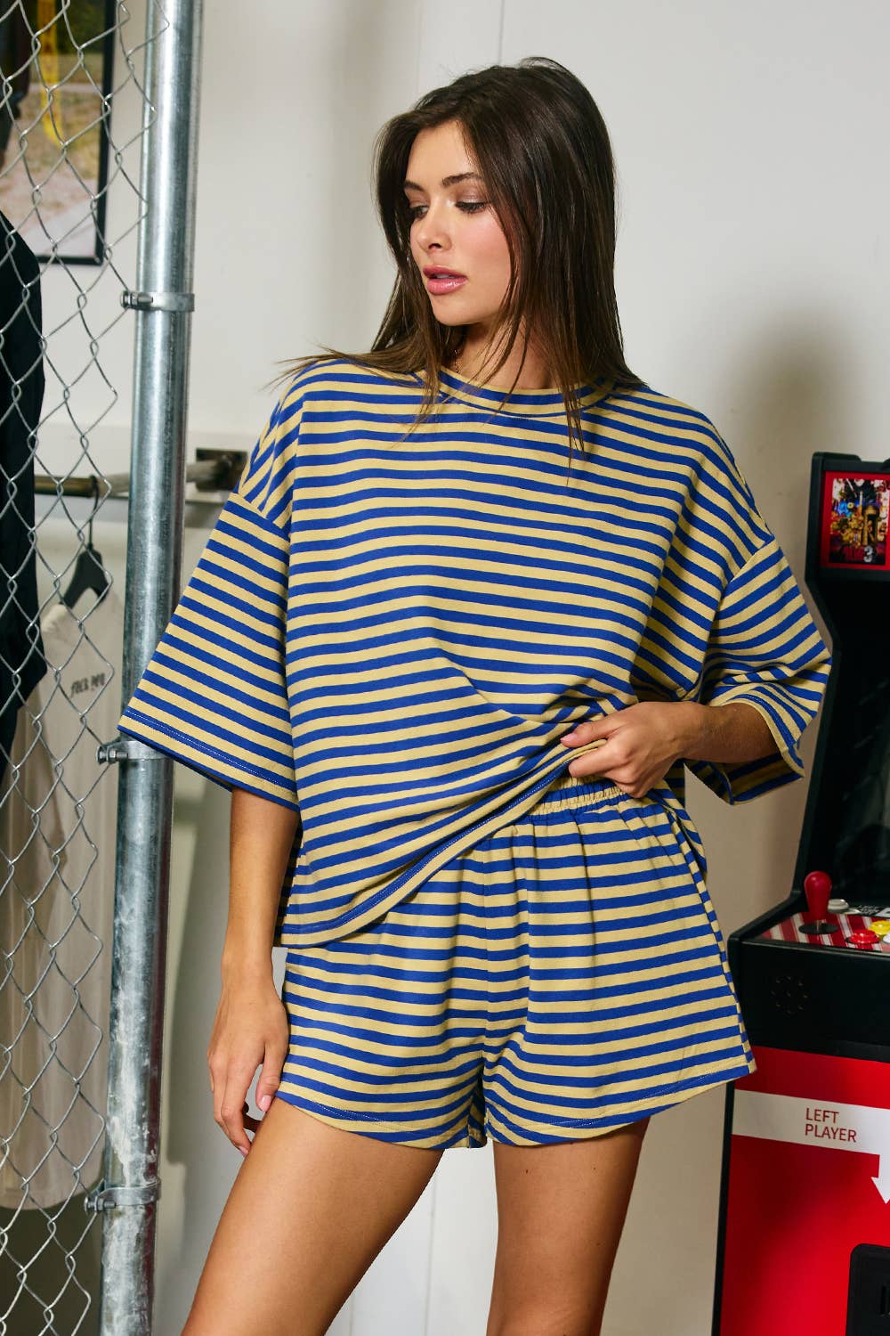 Comfy Elastic Waist Striped Knit Shorts