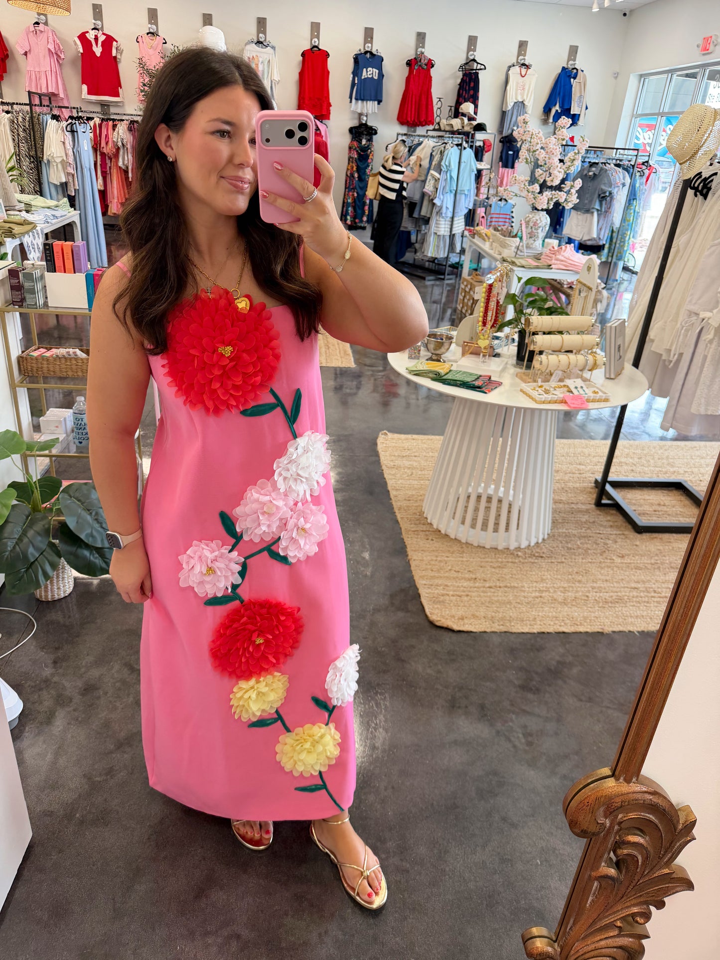 Colorful 3D Floral Swing Suspender Long Summer Dress