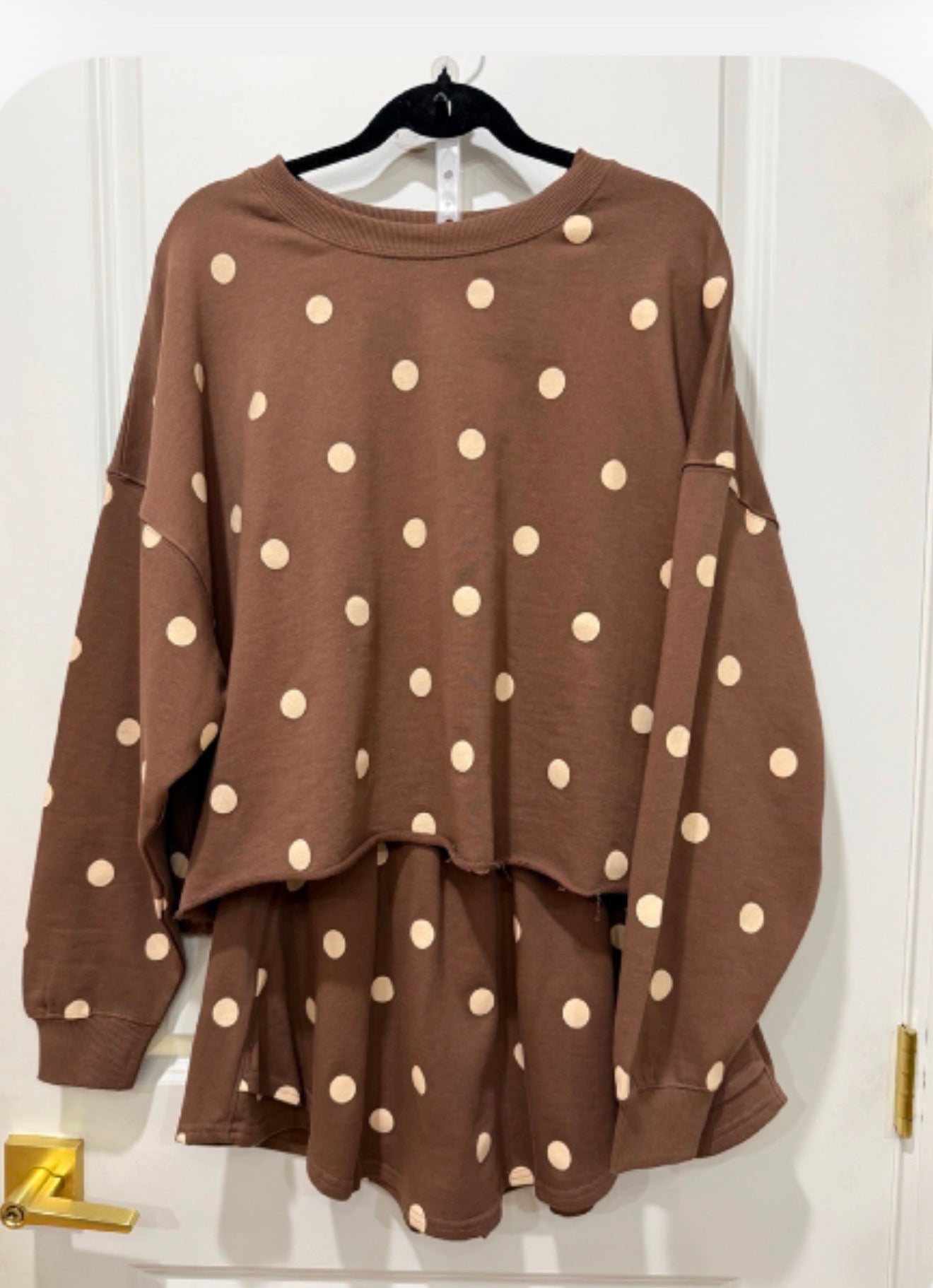 Mocha polka dot sweat skort set