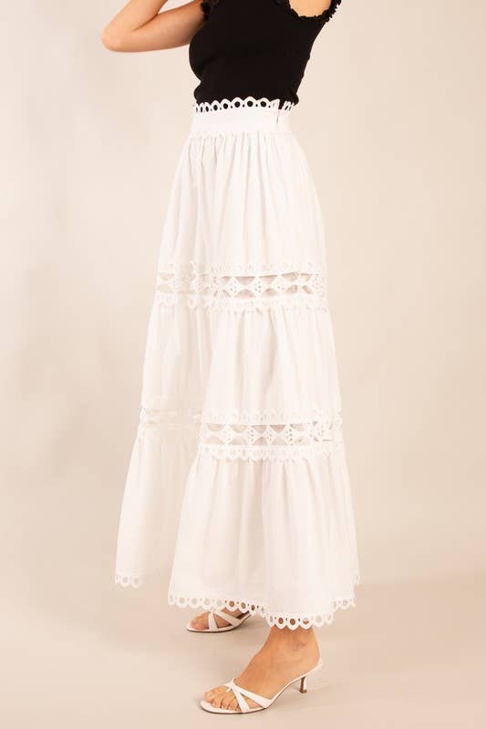 Tiered Maxi Skirt with Eyelet Detailing