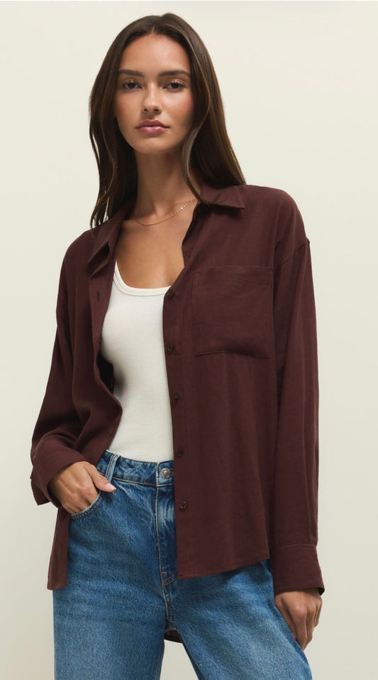 Allie Button Up Shirt Chocolate Cherry - Z Supply