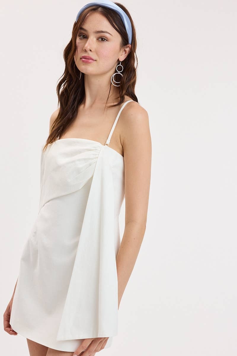 SOFT COLOR ONE-SIDE LOOP & DRAPE MINI DRESS