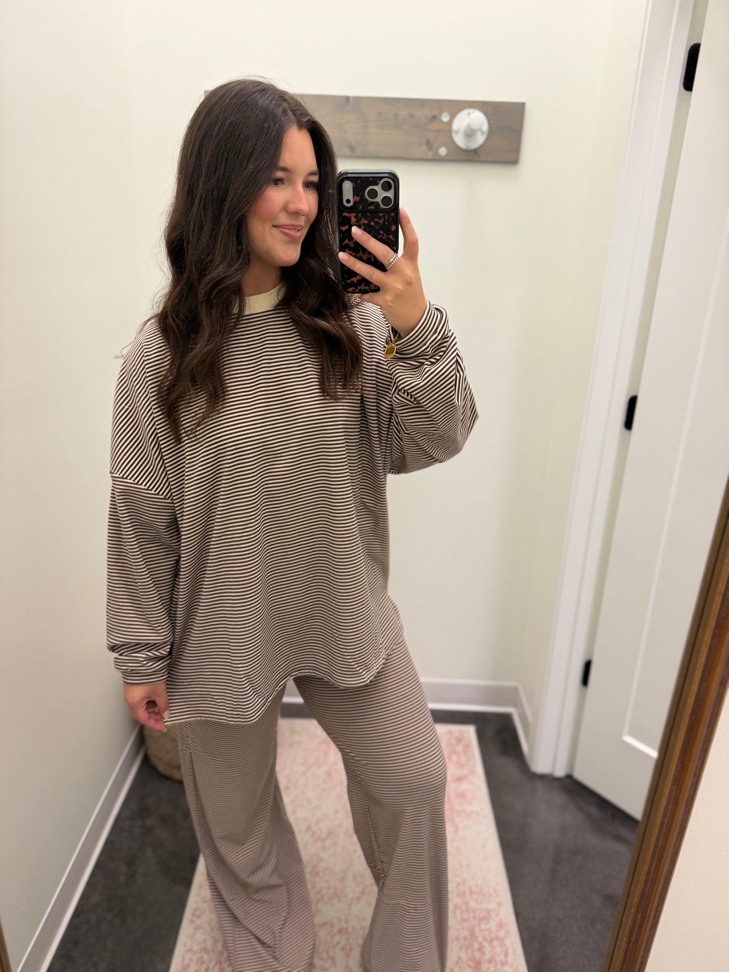 Brown/cream striped fleece lounge pant