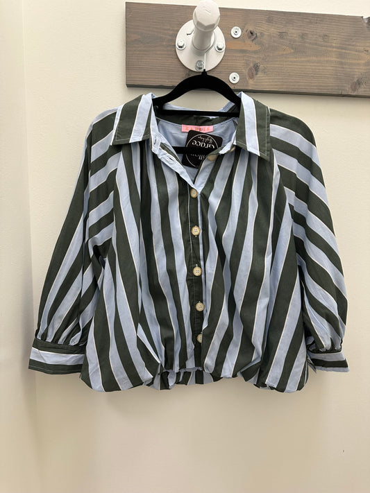 Stripe collared bubble sleeve top