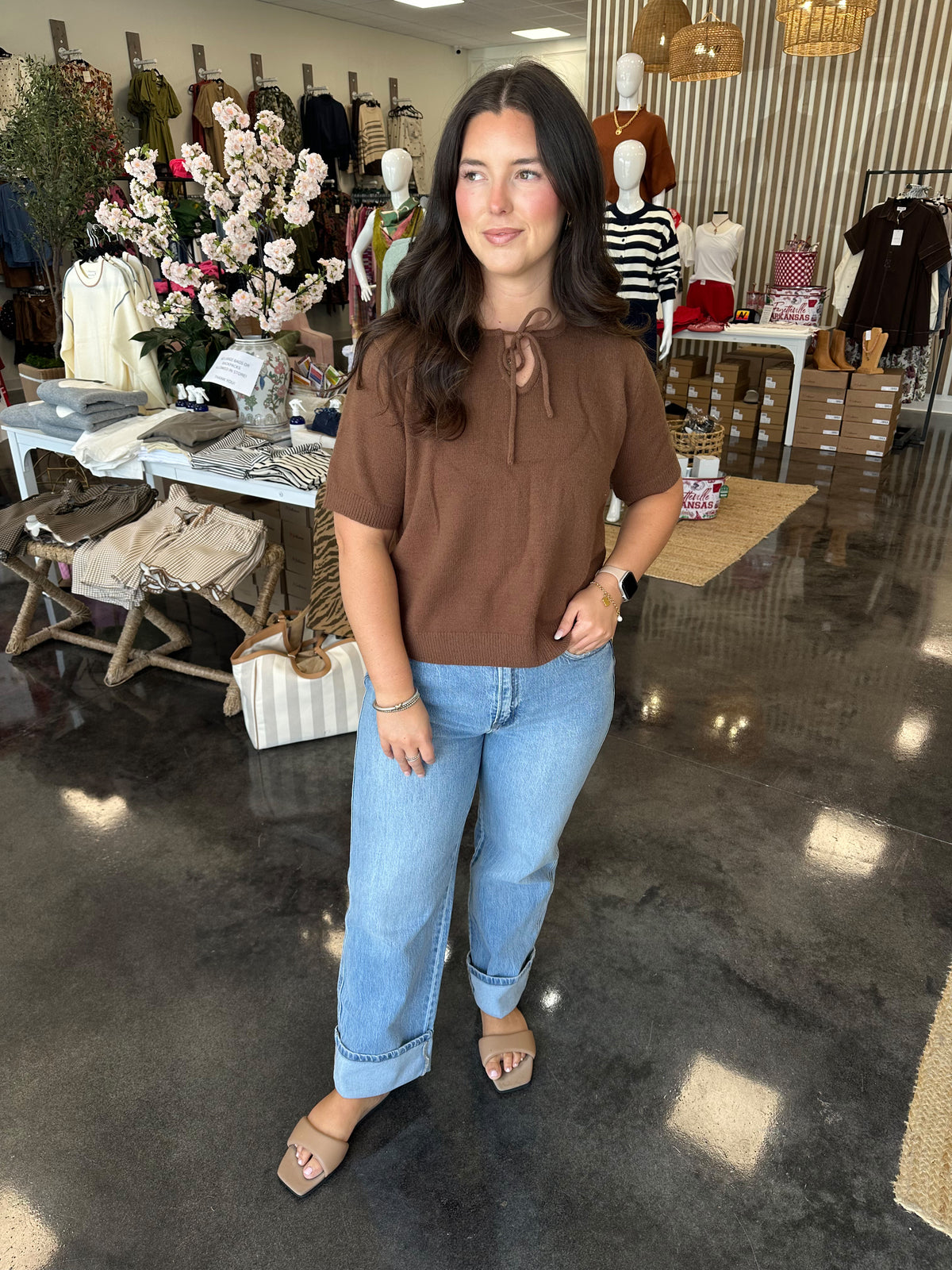 S/S Tie Neck sweater (2 colors)