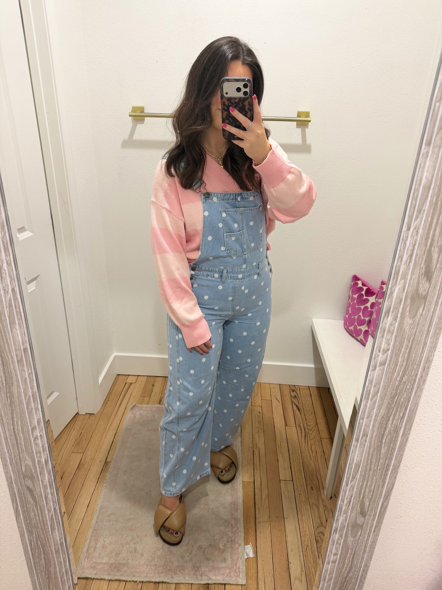Denim polka dot overalls