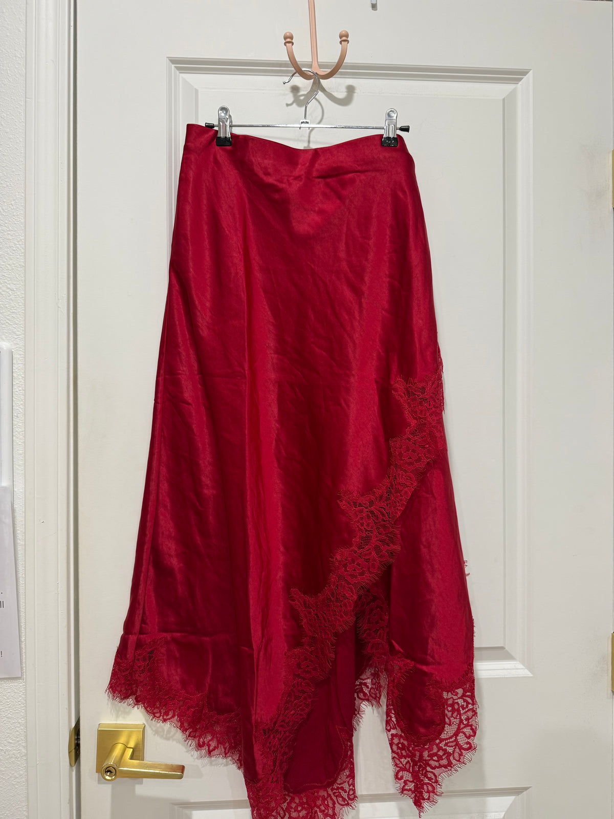 asymmetrical satin lace trim skirt (3 colors)