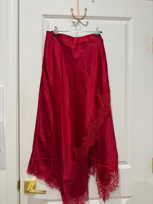 asymmetrical satin lace trim skirt (3 colors)