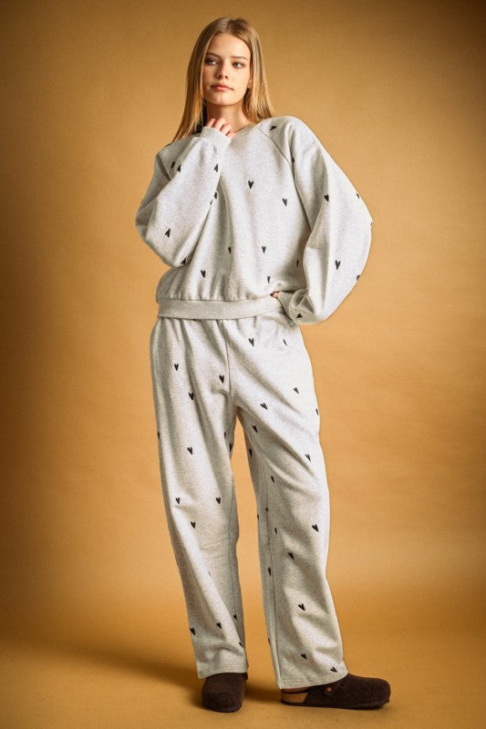 Heart embroidered sweatpant set