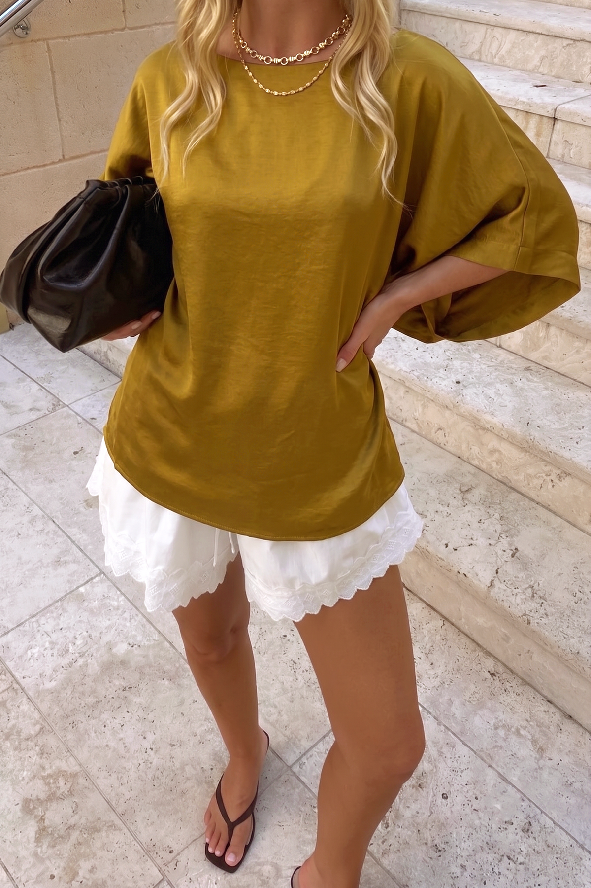 Drop Shoulder Flowy Wide Sleeve Oversized Top
