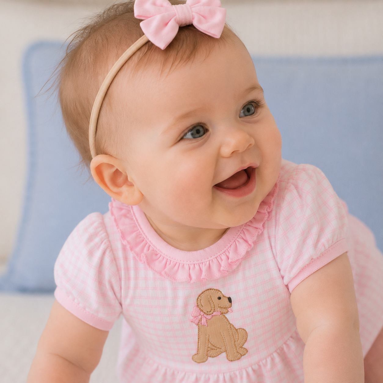 Puppy Playtime Applique Ruffle Bubble - Pink