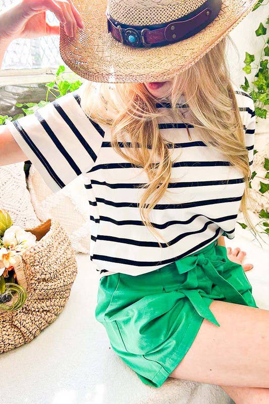 Striped Cotton Crew Neck Short-Sleeve Knit Top