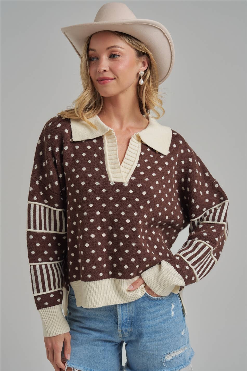 LOOSE FIT POLA DOT FALL SWEATER TOP