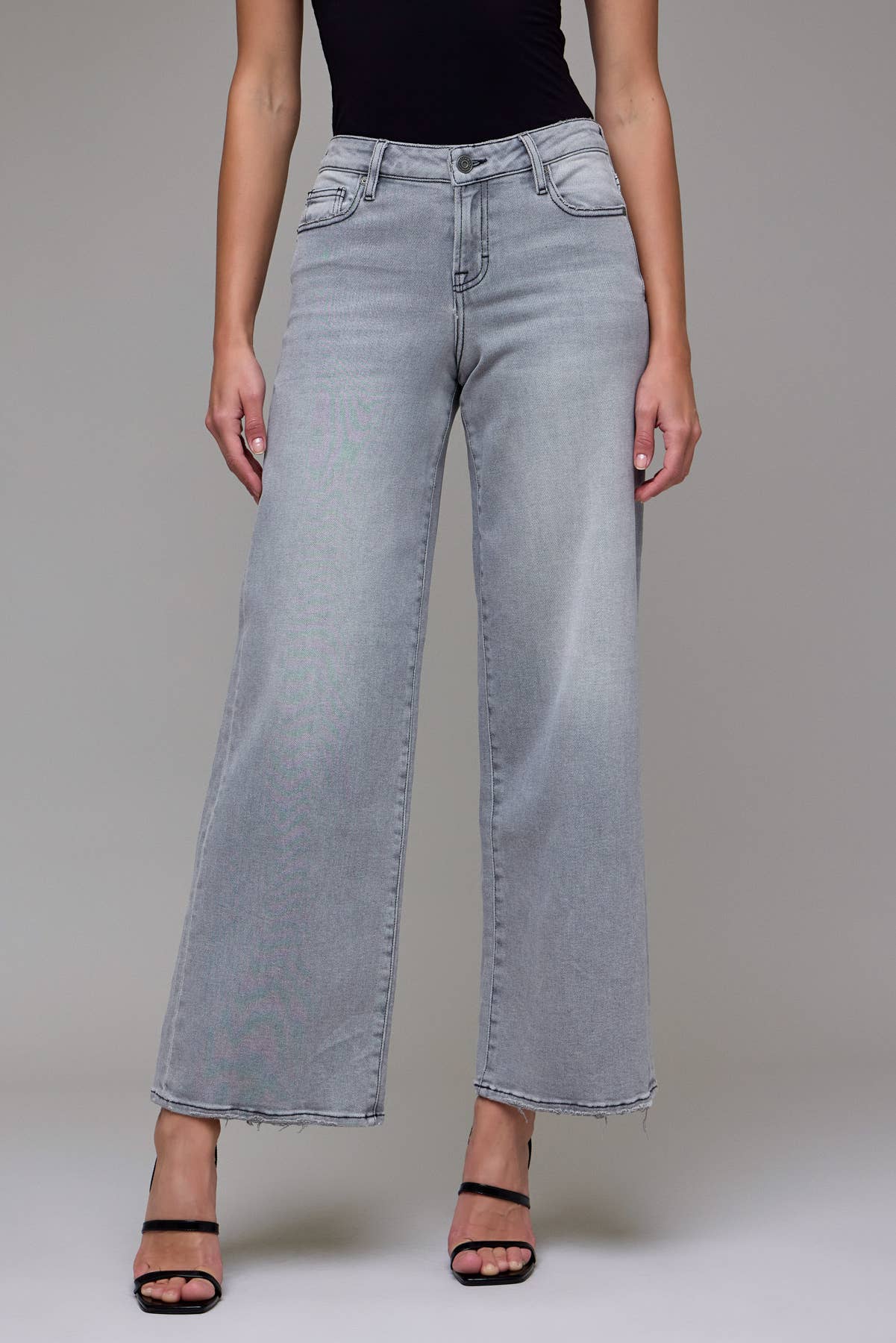 Light Grey Clean Stretch Mid Rise Extra Wide leg