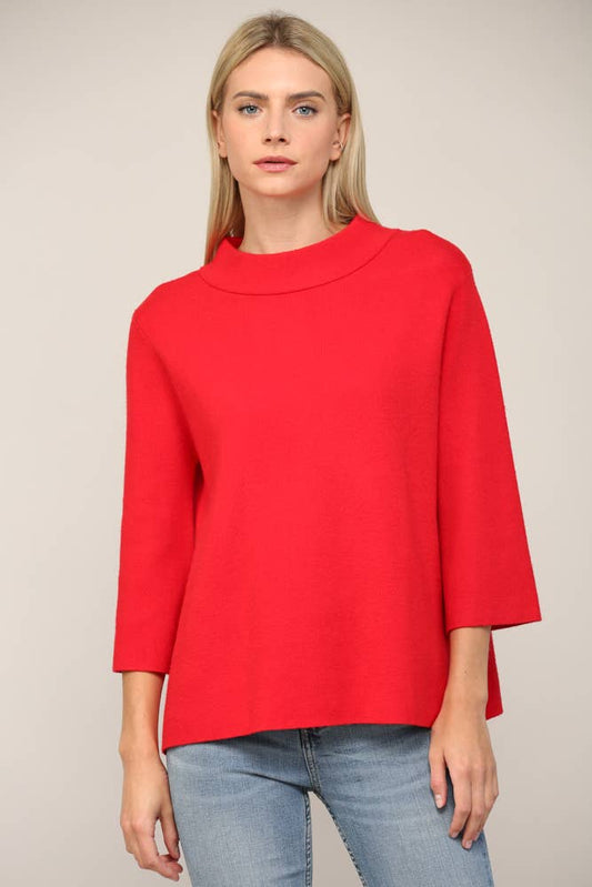 MOCK NECK PULL OVER SWEATER - red