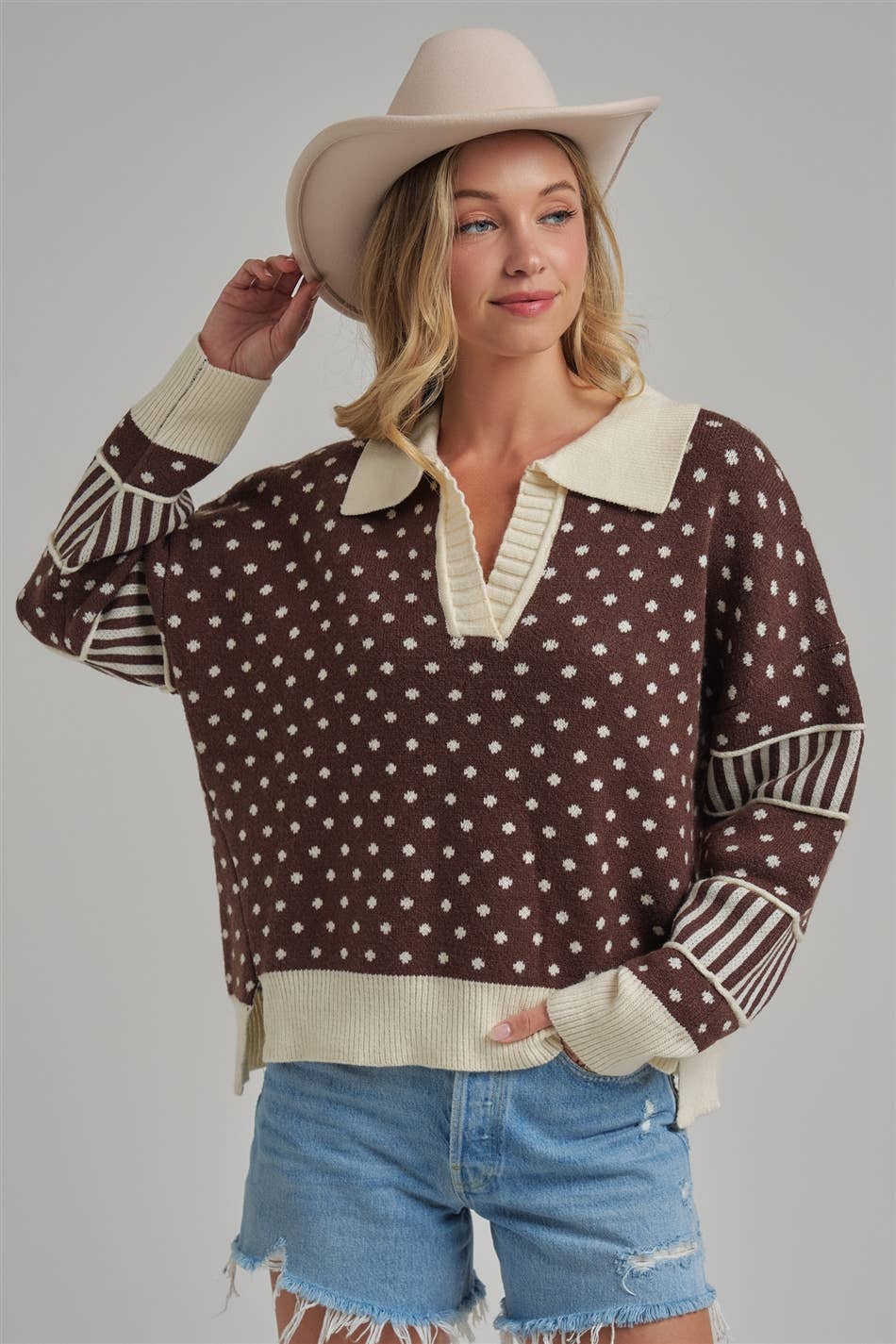 LOOSE FIT POLA DOT FALL SWEATER TOP
