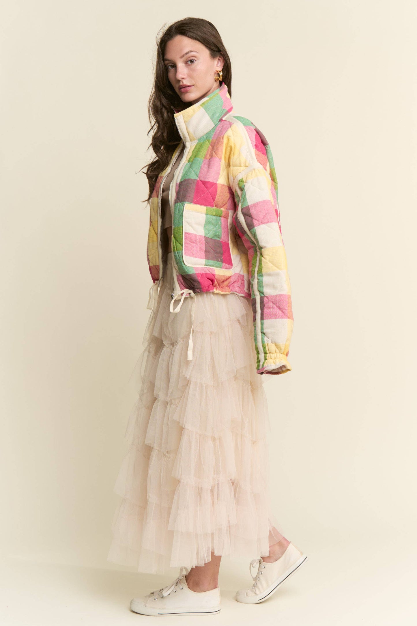 Multi-color Plaid Zipper Jacket