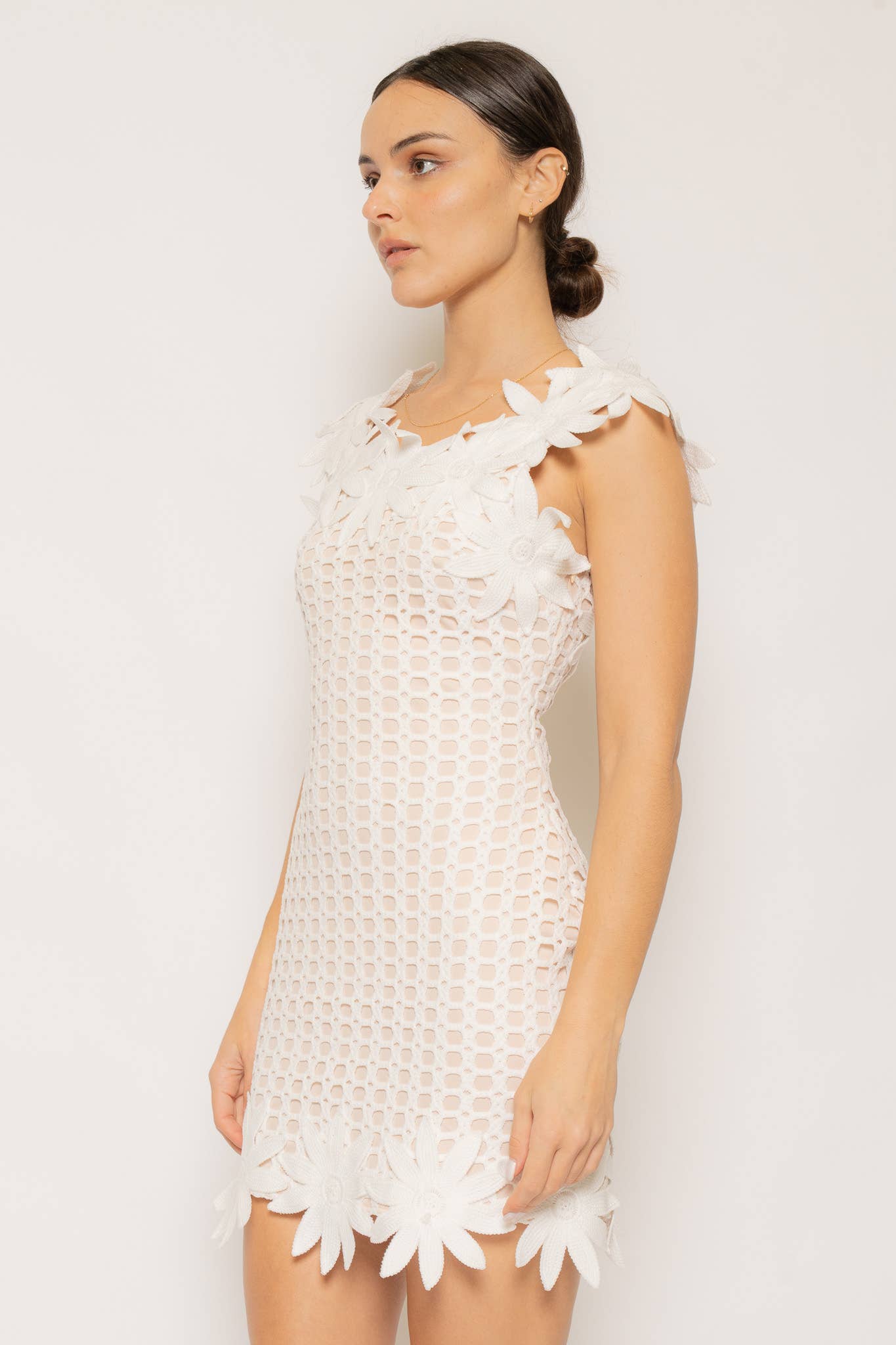 FLOWER KNITTING MINI DRESS