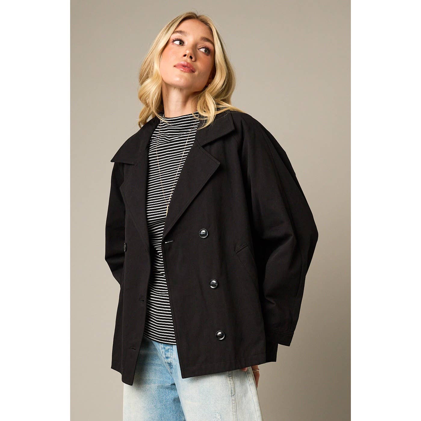 Raglan Long Sleeve Twill Trench Coat