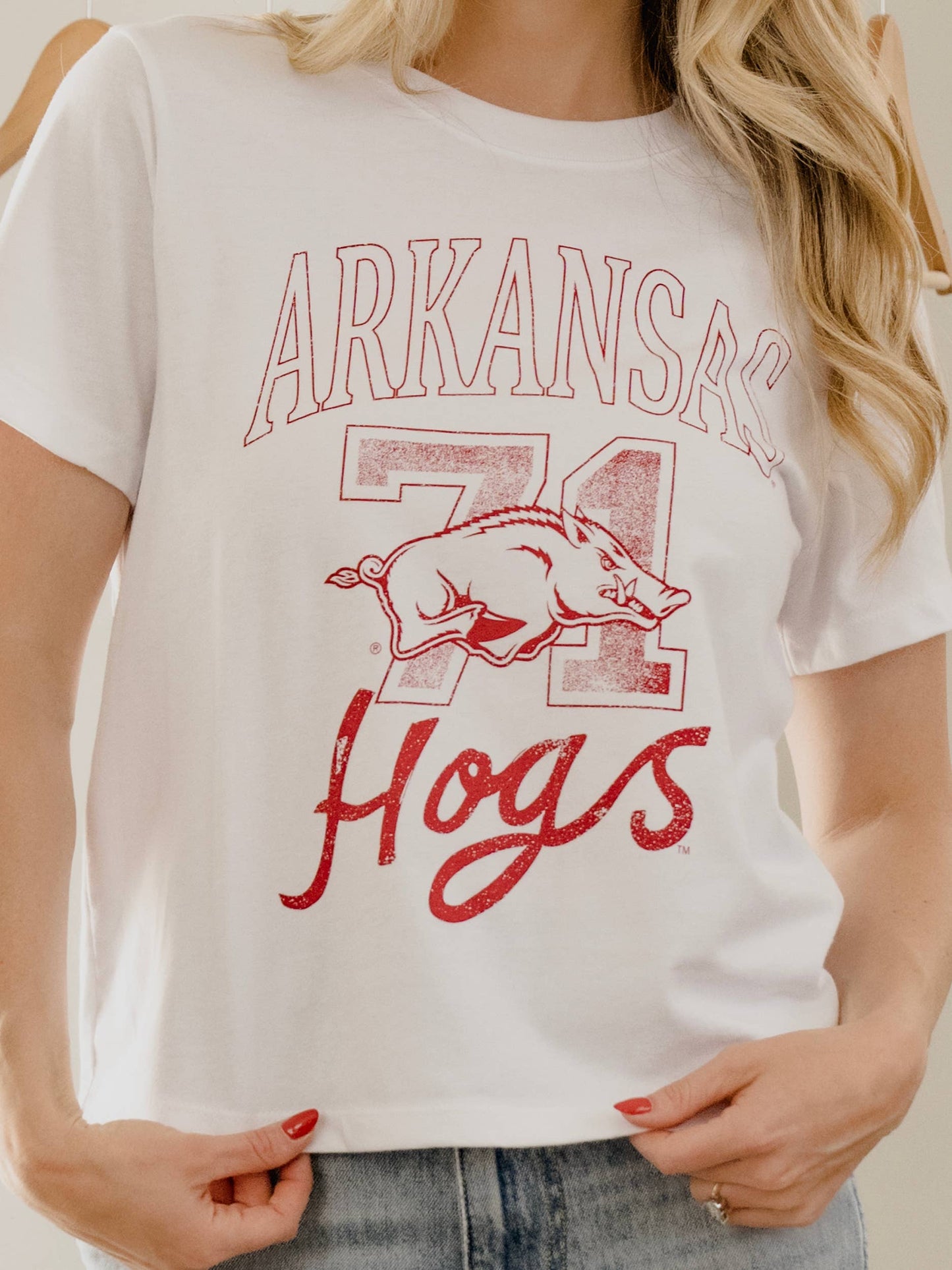 Arkansas Razorbacks Club Mascot White Ellie Perfect Tee