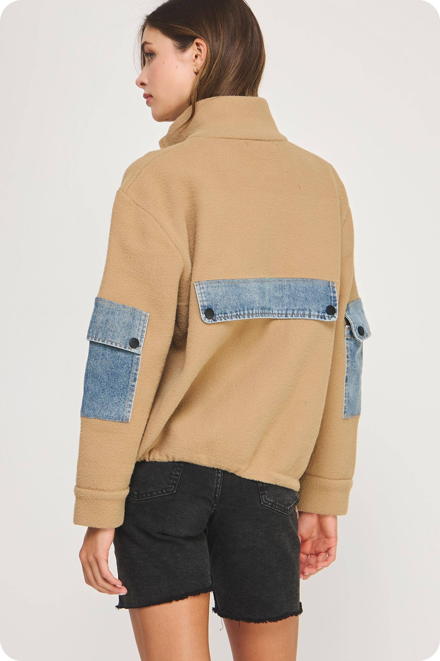 Denim Mixed Media Knit Jacket