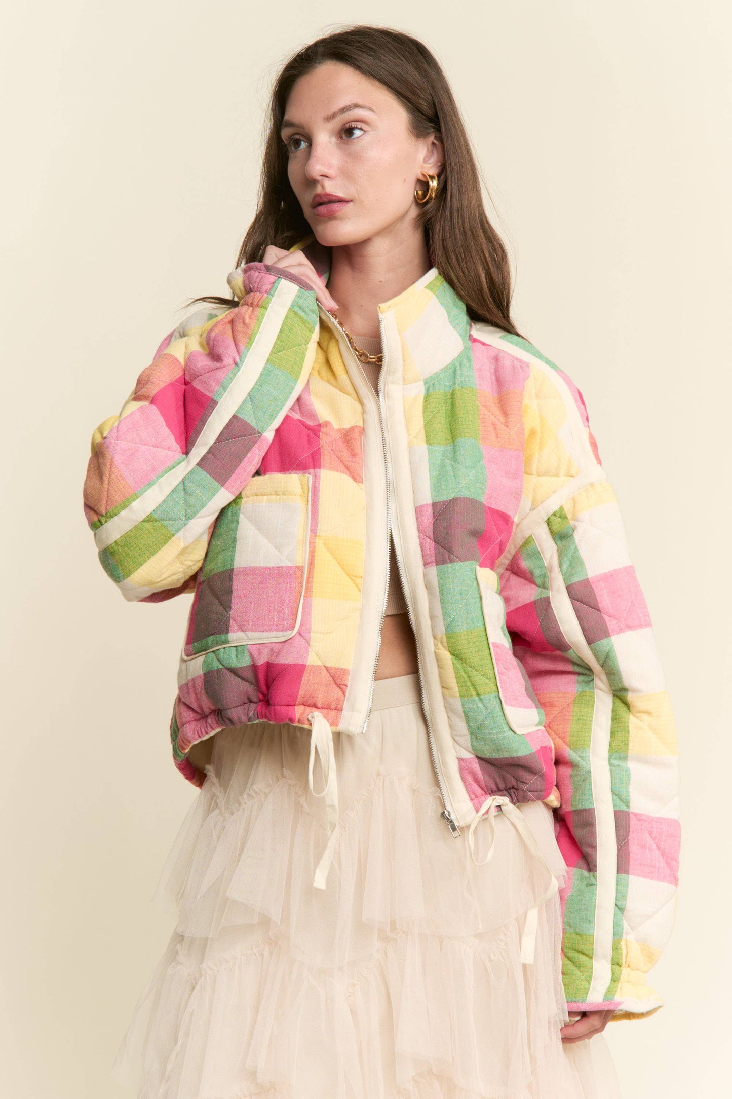 Multi-color Plaid Zipper Jacket