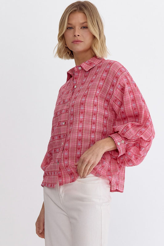 HEart Embroidered Plaid top