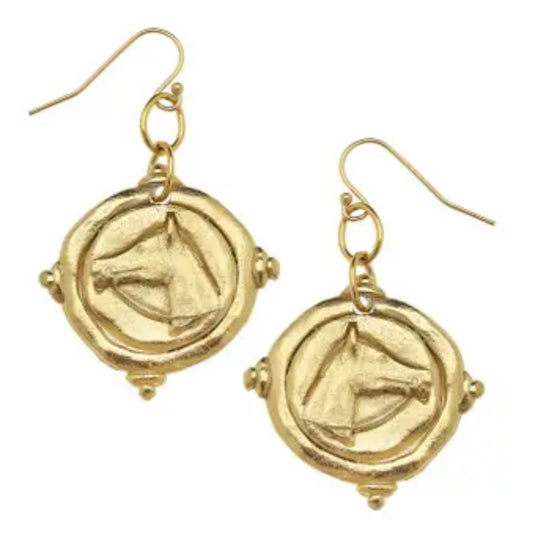 Gold Horse Head Earrings - Susan Shaw