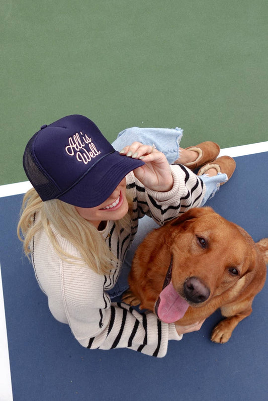 All Is Well- Embroidered Trucker Hat- Navy