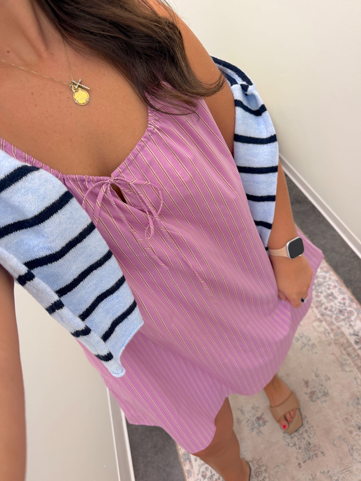 Lilac striped mini dress